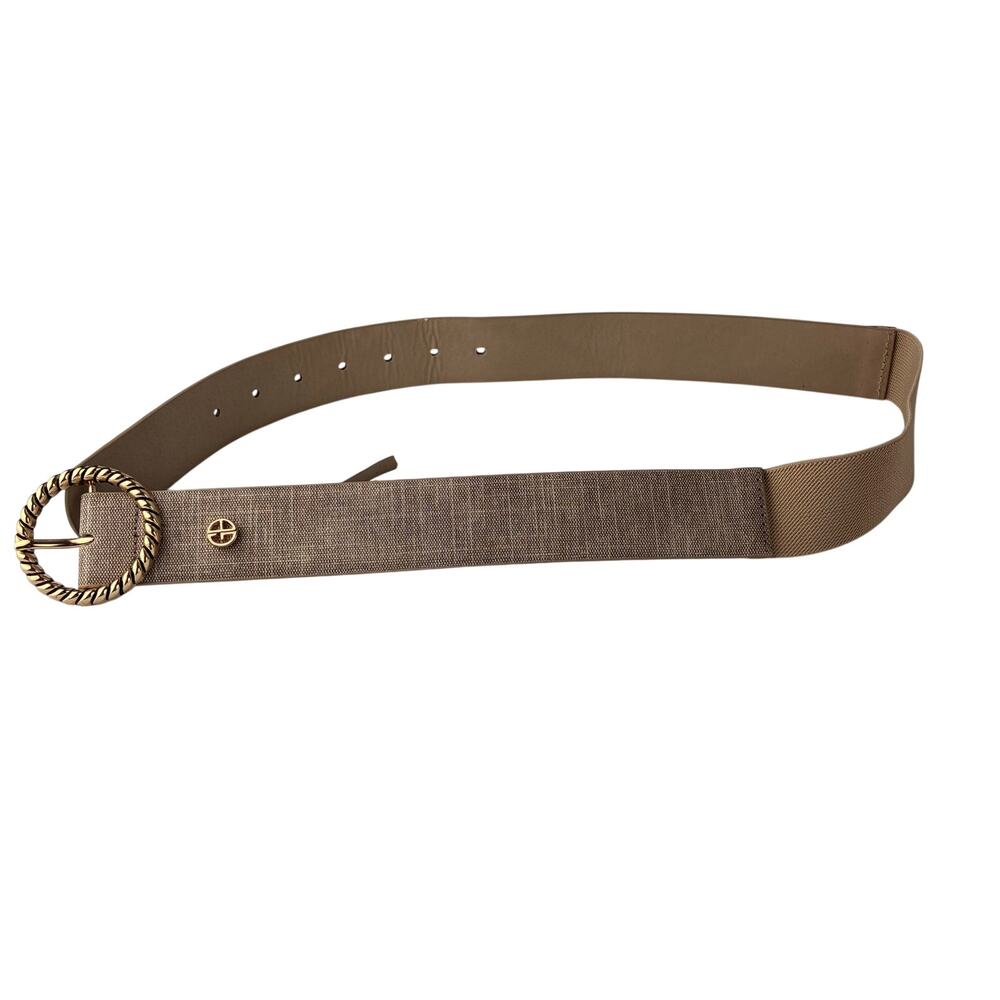 Giani Bernini Ladies Fashion Belt Fabric Elastic Stretch Beige Classic Gold Tone